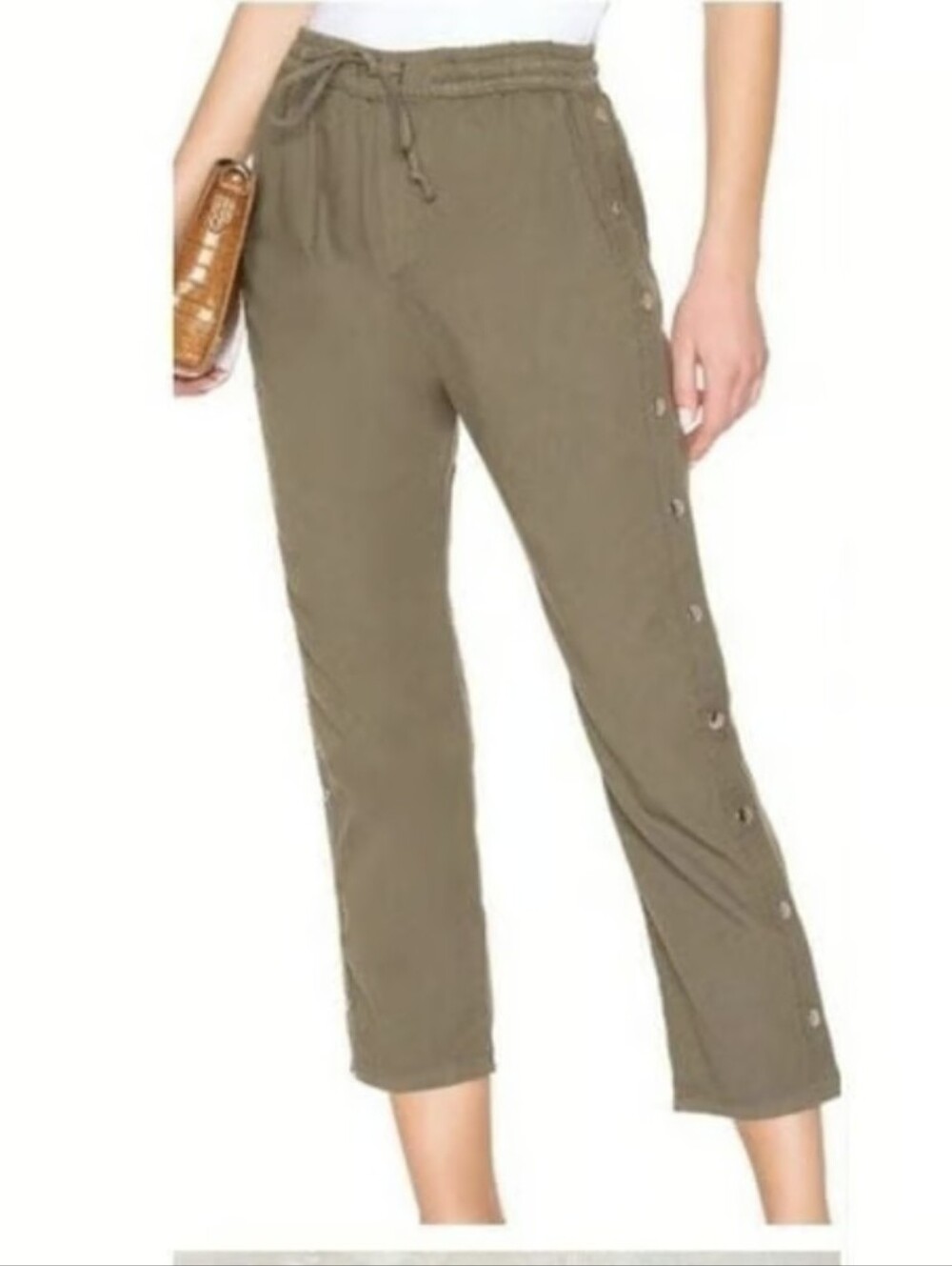 NFS Olive Green Julian Side Snap High Rise Warm Up Casual Pant Joggers M